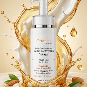 Crème Nettoyante peau sèche & Démaquillante Apaisante – Jojoba, Amande Douce & Vitamine B5 (200ml)